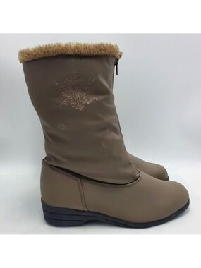 Judith Sport Snowflake 2 Mid Calf Zippered Winter Fur Lined Boots Taupe Size 8 M
